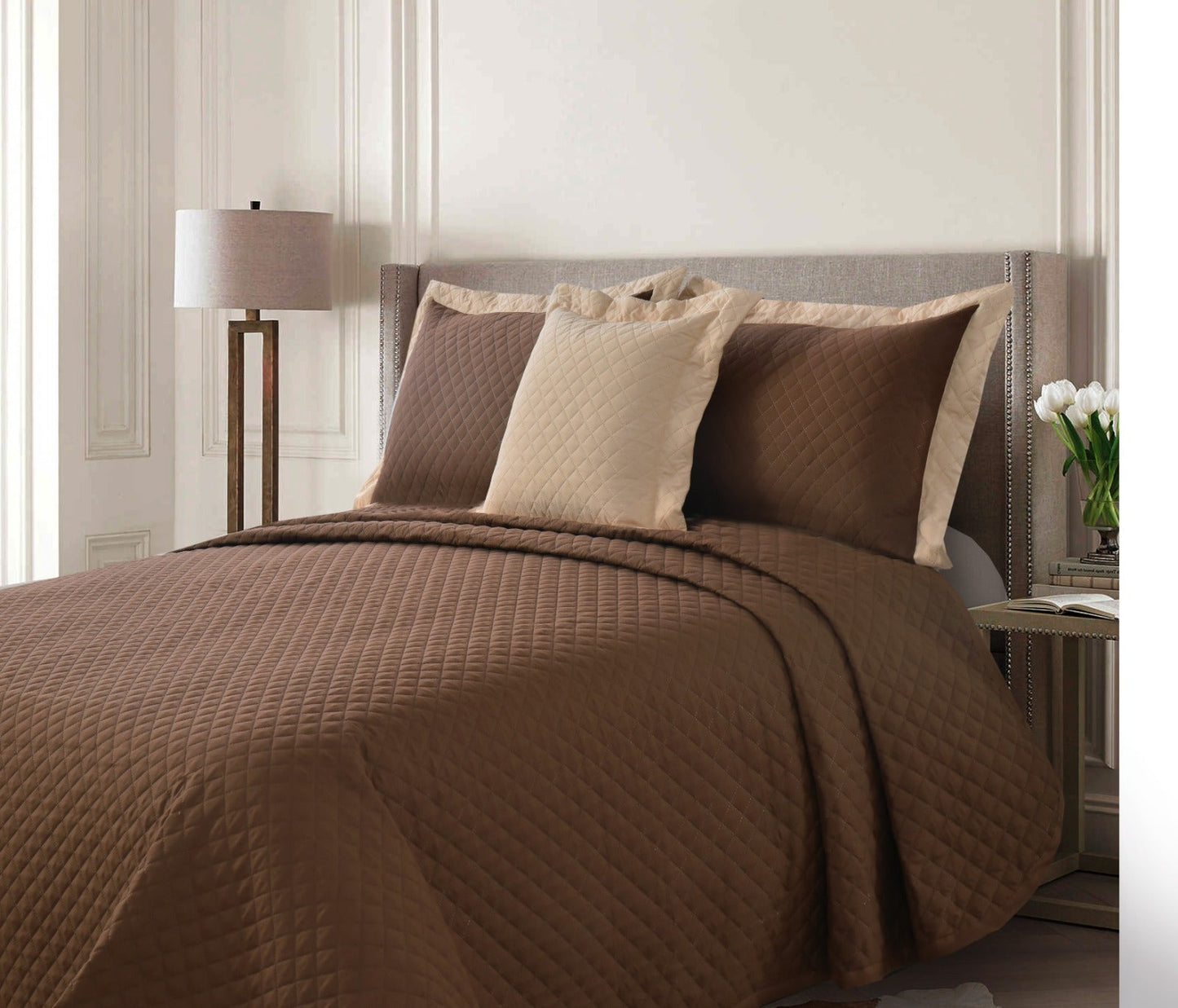 Quilted Luxury Bed Spread Set Brown