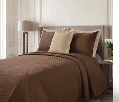 Quilted Luxury Bed Spread Set Brown