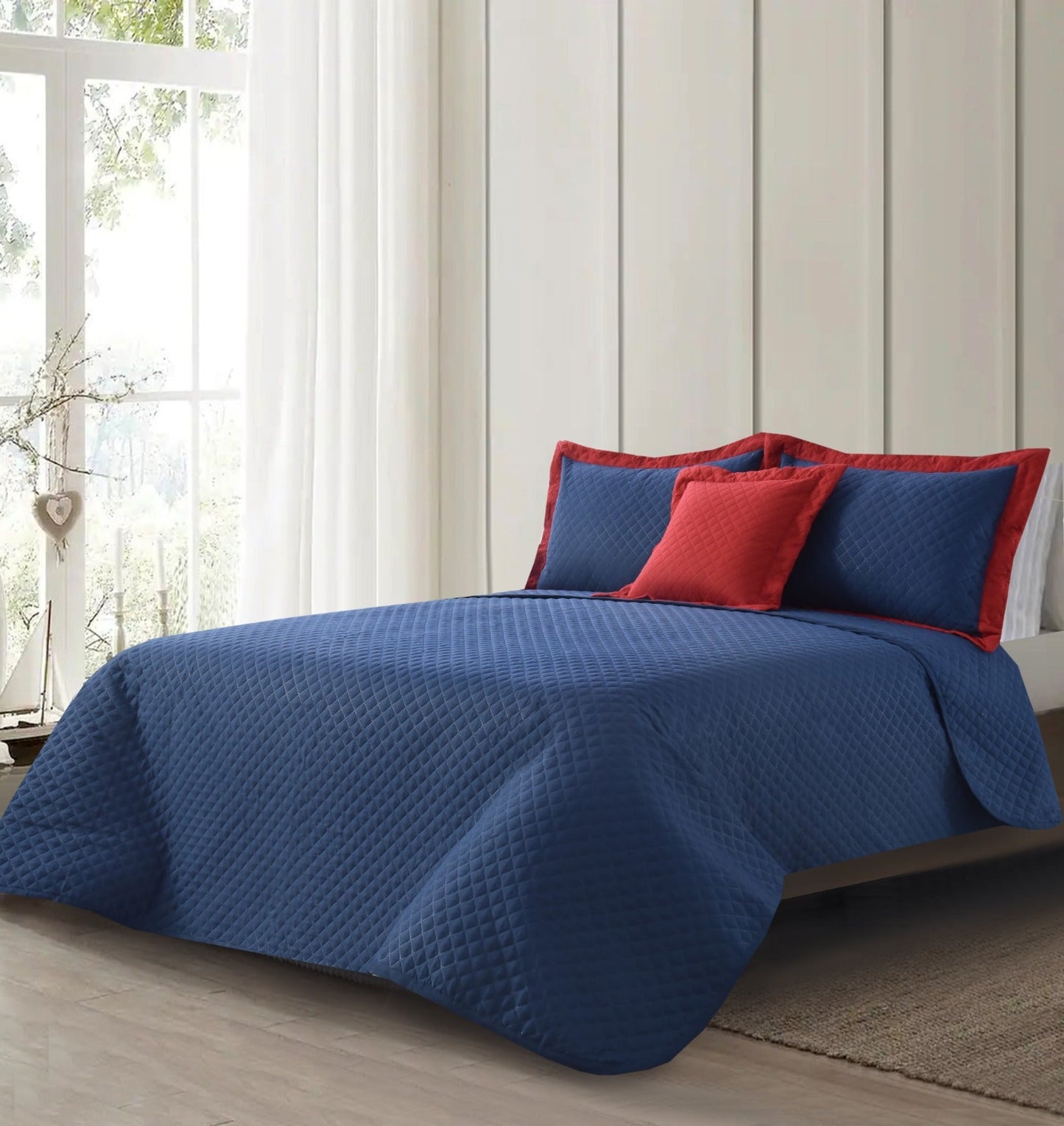 Ultrasonic Quilted Luxury Bed Spread Set Blue